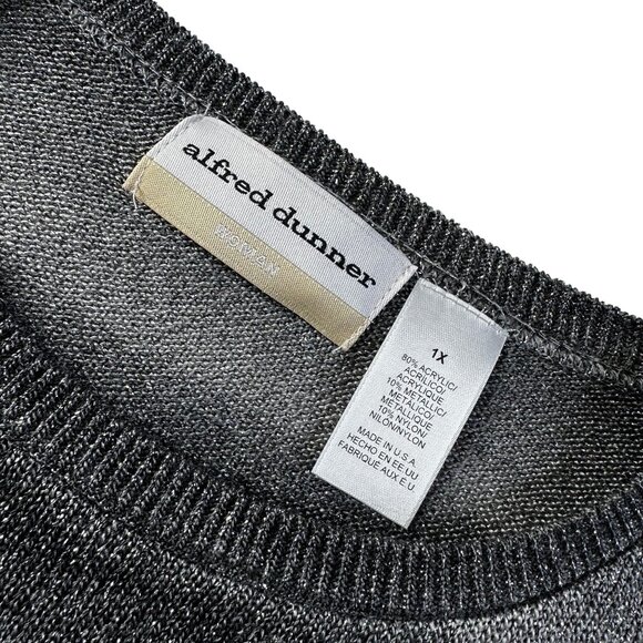 Alfred Dunner Sweater 1X Plus Size Gray Stripe Metallic Pullover Crew Neck - Picture 6 of 8